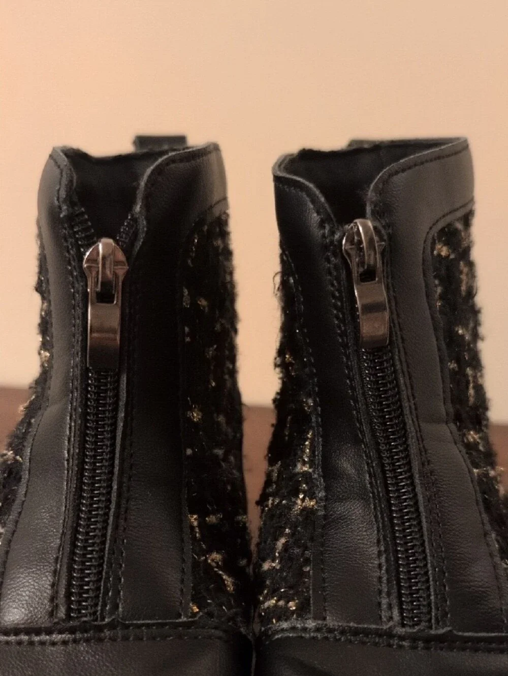 Kids Black Tweed-Panel Ankle Boots Size 1 1/2